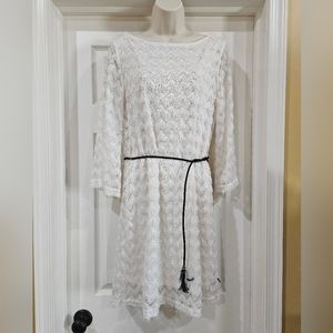 Sharagano Zigzag Textured Lace Sleeve Dress